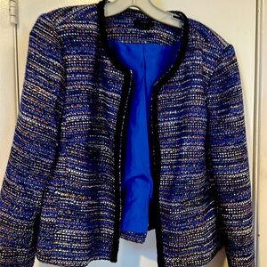 Jcrew blue tweed open front jacket with hook and eye closure